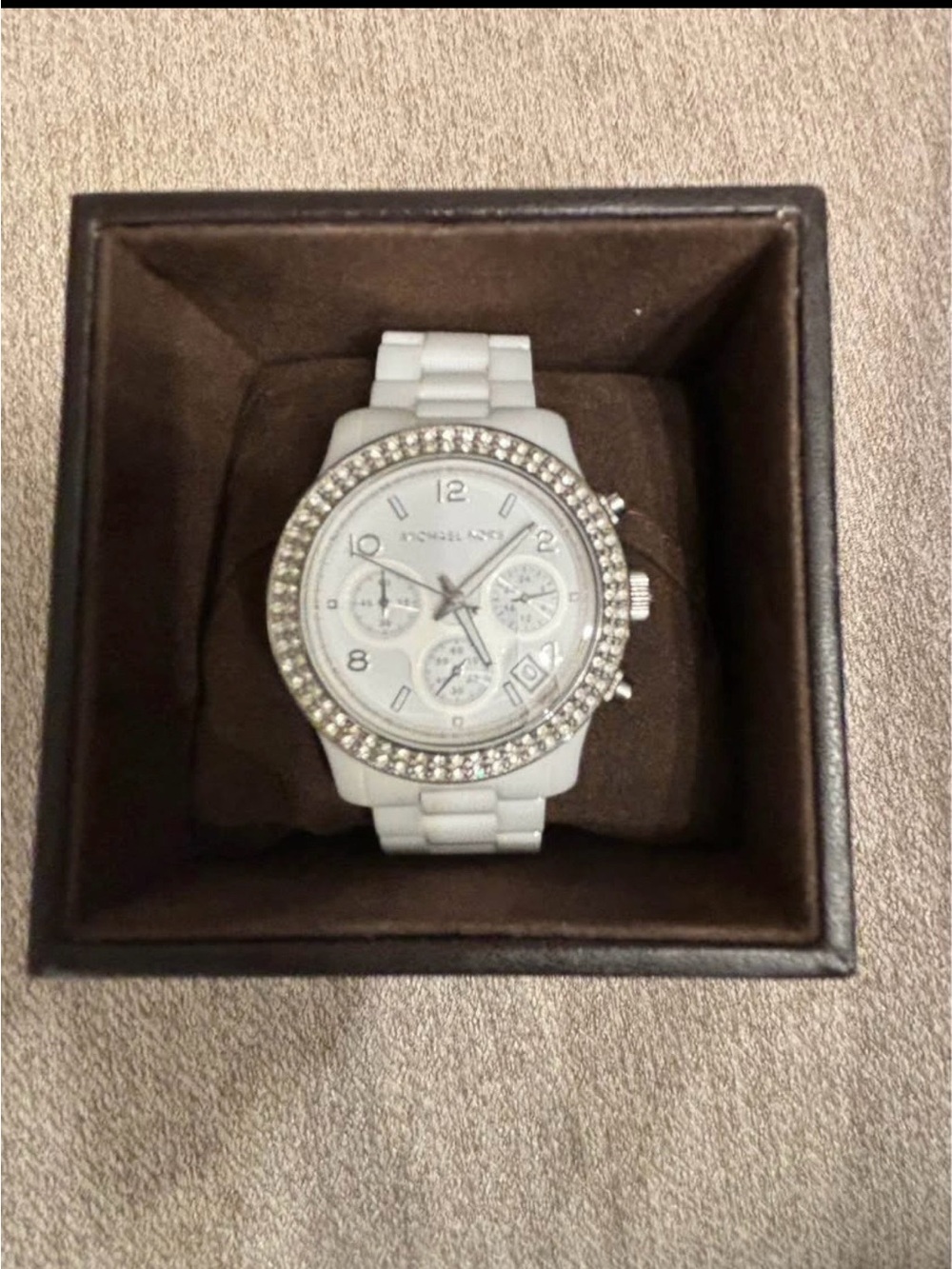 Michael Kors White Crystal-Trim Women's Chronograph Watch